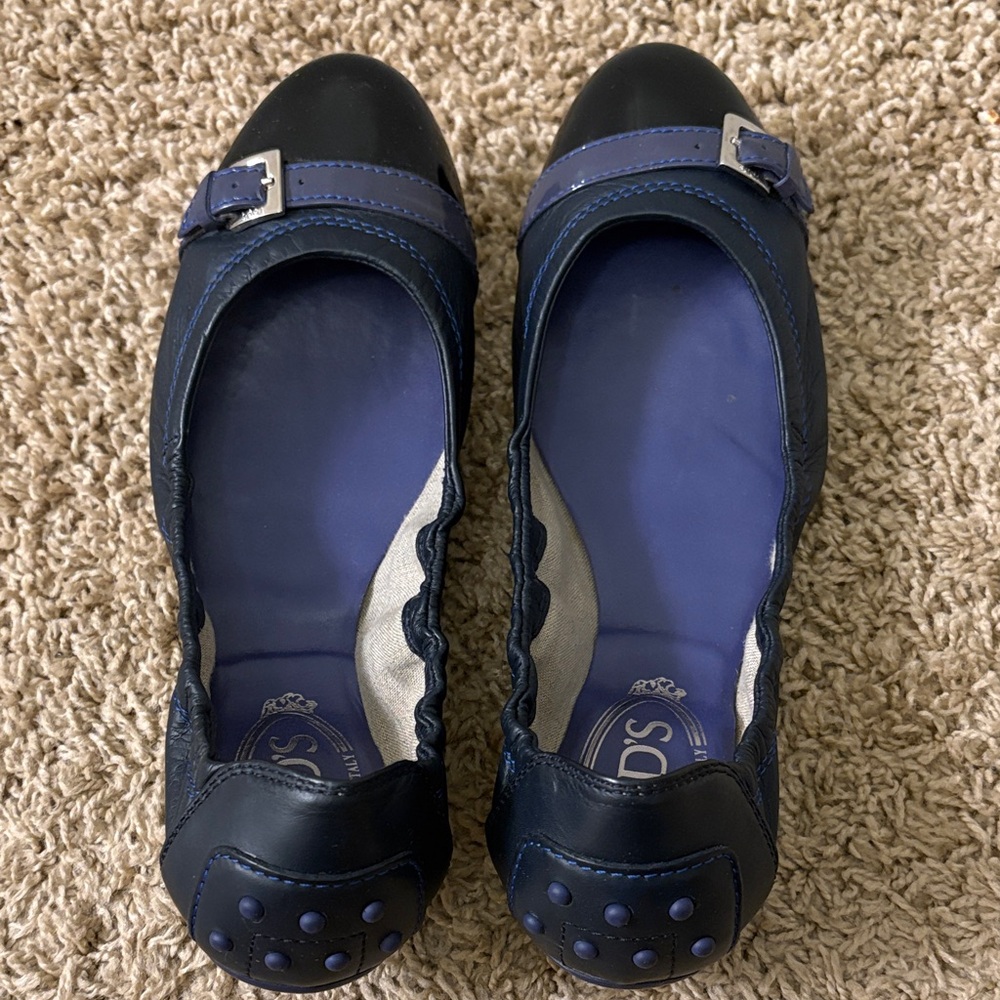 Neiman Marcus Tod’s Dark Blue Flats with Buckle